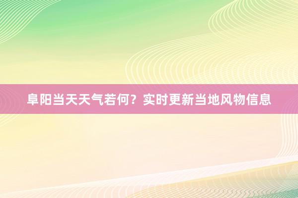 阜阳当天天气若何？实时更新当地风物信息